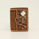 Basketweave Tooled Calf Hair Square Concho Trifold Wallet