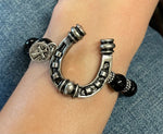 Black Horse Shoe Bracelet with Cross Charm