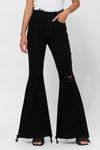 Black Flare Leg Distressed Jeans