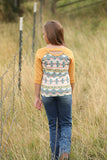 Cruel Girl Gold Aztec 3/4 Sleeve Top